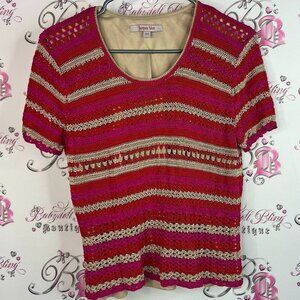 Jacques vert crochet tshirt Beautiful Vivid Pink and Cream Striped Knit Blouse